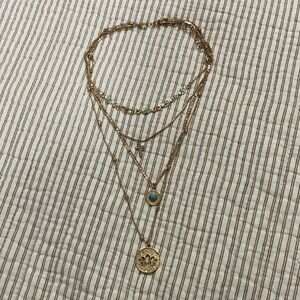 Gold Layered Necklace with Turquoise Accents